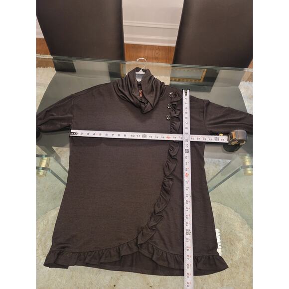 Multiples Sweater Women's Large Black Cowl Neck Long Sleeve Ruffle Hem Stretch - Picture 13 of 13